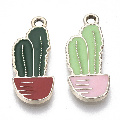 Alloy Pendants, with Enamel, Light Gold, Cactus