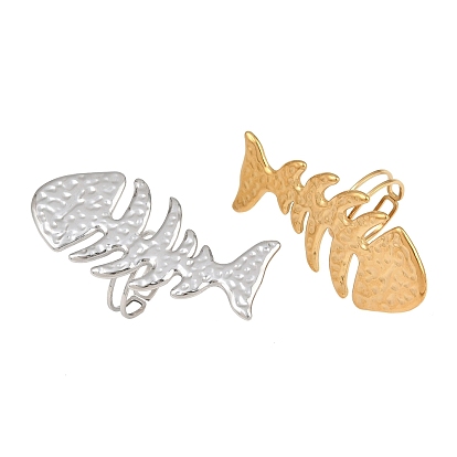 Textured 304 Stainless Steel Cuff Open Rings, Fishbone