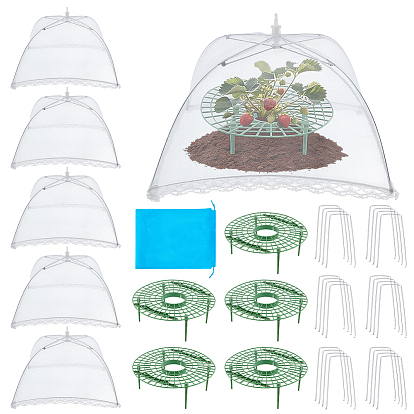 6 Комплект круглых пластиковых подставок для выращивания клубники, 1 тканевые упаковочные мешочки из поликарбоната, мешки на шнурке, 6шт. тканевая скатерть, 24шт. скоб для садового ландшафта