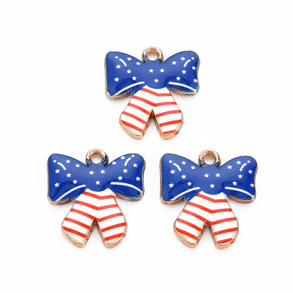 Rack Plating Alloy Enamel Pendants, Light Gold, Cadmium Free & Nickel Free & Lead Free, Bowknot