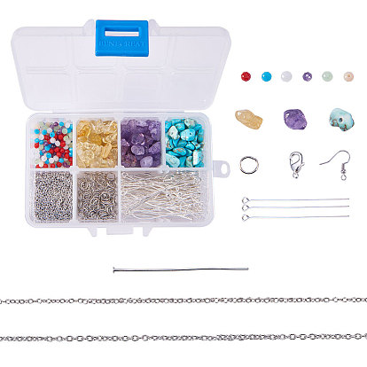 Necklace Makings, with Faceted Abacus Glass Beads, Natural Gemstone Beads, Brass Lobster Claw Clasps, Brass Earring Hooks and 304 Stainless Steel Cable Chains, Lead Free & Cadmium Free