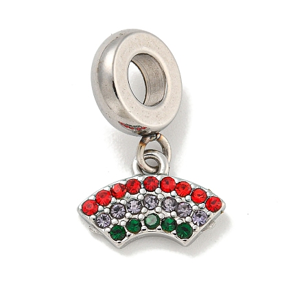 304 Stainless Steel Colorful Rhinestone European Dangle Charms, Rainbow Large Hole Pendants