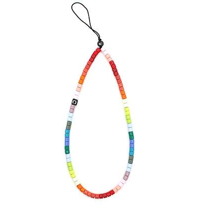 Rainbow Color Paw Print & Letter.C Bead Chain Mobile Straps, Enamel & Plastic Anti-Lost Cellphone Wrist Lanyard, for Car Key Purse Phone Supplies