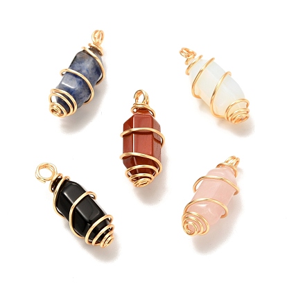 Pendentifs en pierre naturelle et synthétique, avec du vrai fil de cuivre écologique plaqué or 18k, balle