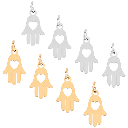 304 Stainless Steel Charms, Hamsa Hand/Hand of Fatima/Hand of Miriam with Heart