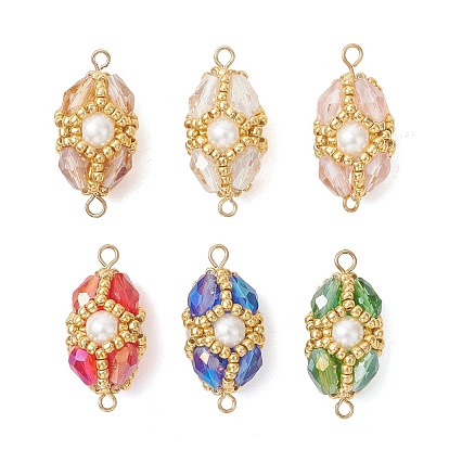 6шт. 6 цвета стеклянные овальные соединительные подвески из бусин, со стеклянными бисеринами, золотые
