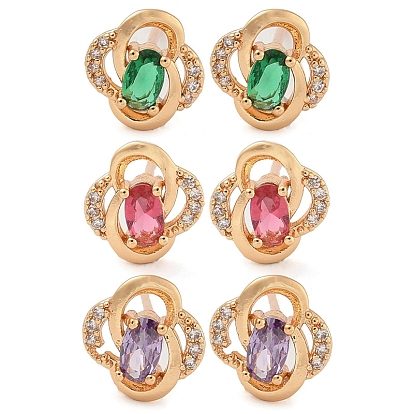 Серьги-гвоздики из латуни с кубическим цирконием, цветок, шампанское золото, долговечный