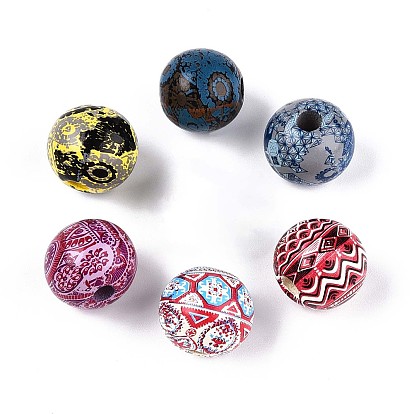 Бусины из дерева схима в богемном стиле с принтом, круглые