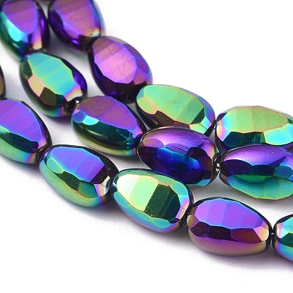Electroplate Glass Beads Strands, Full Plated, Faceted, Teardrop