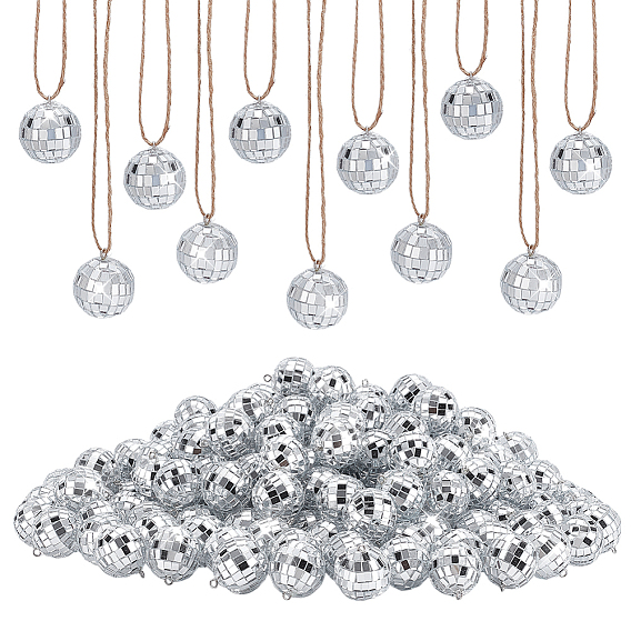 200Pcs Glass Pendants, Round, with Platinum Tone Loop & Foam
