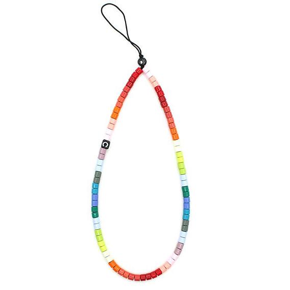 Rainbow Color Paw Print & Letter.C Bead Chain Mobile Straps, Enamel & Plastic Anti-Lost Cellphone Wrist Lanyard, for Car Key Purse Phone Supplies