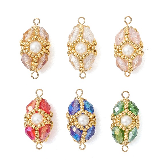 6шт. 6 цвета стеклянные овальные соединительные подвески из бусин, со стеклянными бисеринами, золотые