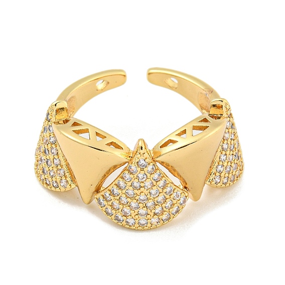 Открытое кольцо-манжета с прозрачным фианитом и листом гинкго, латунные кольца на палец для женщин