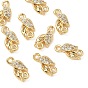 SHEGRACE Brass Micro Pave Clear Cubic Zirconia Connector Charms, Leaf Links, Lead Free & Cadmium Free, Rack Plating, Long-Lasting Plated