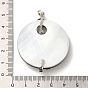 Natural Sea Shell Pendants, Flat Round Natural Dyed White Shell Charms with Brass Rhinestone Findings