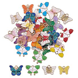 32Pcs 4 Style Light Gold Alloy Enamel Pendants, Butterfly