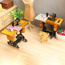 Мини-швейная машина из дерева и металла в стиле ретро, для украшения дома миниатюрной куклы