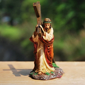 Statue Of Jesus With Cross On His Shoulder Resin Display Decoration, for Home Decoration