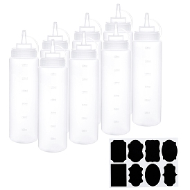 Plastic Squeeze Bottles, with Twist On Cap Lids and Discrete Measurements, for Ketchup, Sauces, Paint, and More, with Chalkboard Sticker Labels