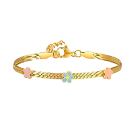 Colorful Flower Stainless Steel Enamel Flat Snake Chain Bracelets for Women