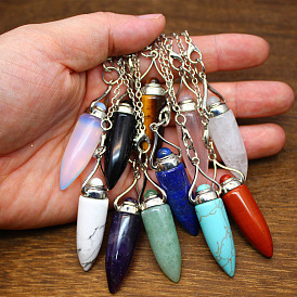 Natural & Synthetic Gemstone Bullet Dowsing Pendulum Big Pendants, with Metal Findings