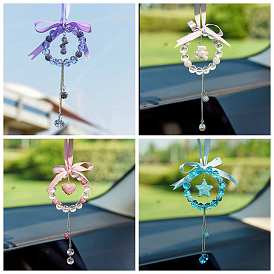 Decoraciones colgantes de diamantes de imitación de cristal con borla de bola y anillo y lazo, para decoraciones colgantes de espejo interior de coche