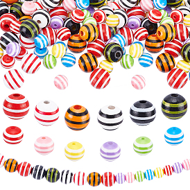 PandaHall Elite 96Pcs 12 Style Strip Pettern Round Beads Set for DIY Jewelry Making Finding Kit, Including Spray Painted Natural Wood & Resin Beads