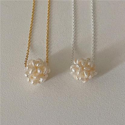 Colliers avec pendentif en grappe de fleurs de perles d'eau douce naturelles, avec 925 colliers à chaîne en argent sterling pour femmes, blanc