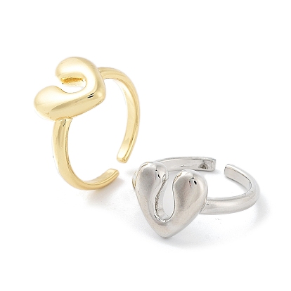 Anillos de puño abiertos de latón chapado en rack, sin plomo y cadmio, larga duración plateado, corazón