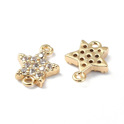 Brass Micro Pave Clear Cubic Zirconia Connector Charms, Star Links