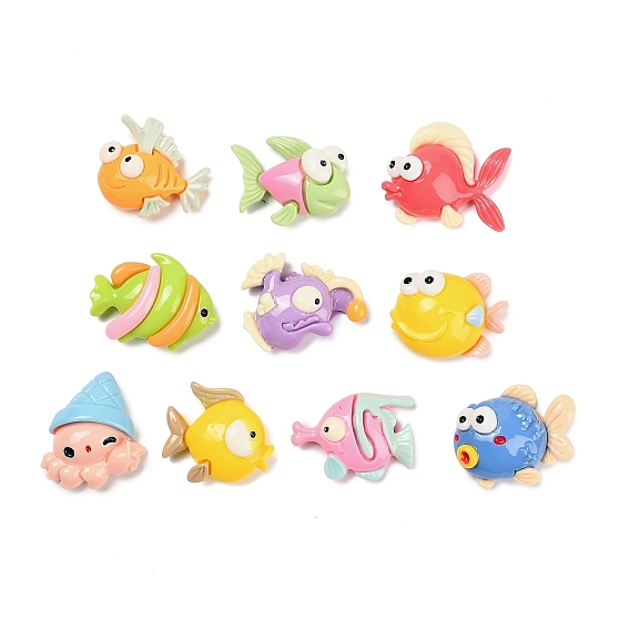 Непрозрачные кабошоны из смолы, рыба и осьминог