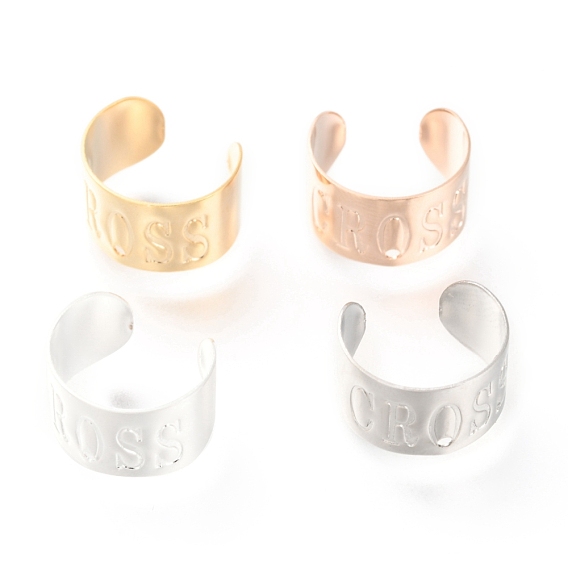 304 Stainless Steel Ear Cuff Findings, with Hole and Word Cross