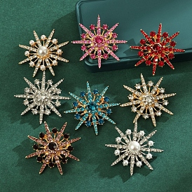 Alloy Rhinestone Snowflake Brooch, with Plastic