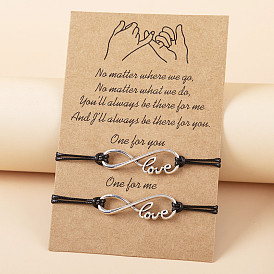 Adjustable Love Wax Cord Bracelet Set with Blessing Card - Alloy Letters & Braided Design