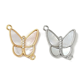 Brass Clear Cubic Zirconia Pave Natural Shell Butterfly Connector Charms