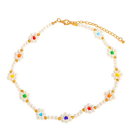 Pearl Flower Necklace and Bracelet Set - Candy-colored Beads, Elegant and Charming.
