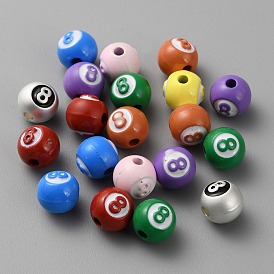 Spray Painted Alloy Beads, Round with Number 8