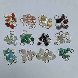72Pcs 12 Colors Natural Mixed Stone Pendants, with Brass Findings & 304 Stainless Steel Jump Rings, Golden