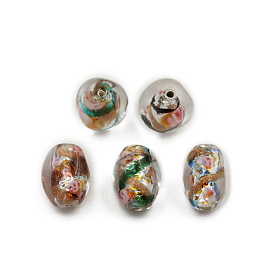 Perles de verre tchèques, avec feuille d'argent et poudre scintillante, forme ronde/ovale irrégulière