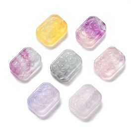 Natural Fluorite Beads, Rectangle with Carved Flower