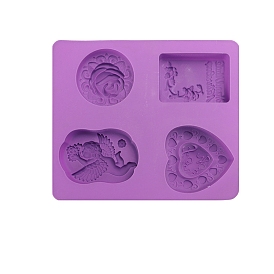Flat Round & Heart & Rectangle Soap Silicone Molds, for DIY Soap Craft Making, Rose & Angle & Heart Pattern