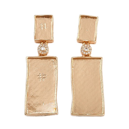 Серьги-гвоздики из латуни с прозрачным фианитом и прозрачным фианитом, долговечный, стойки покрытие, прямоугольные