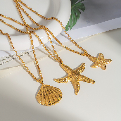Европейско-американские ожерелья из нержавеющей стали с подвеской в виде морской звезды для женщин, реальный 18 k позолоченный
