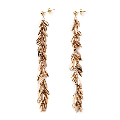 Brass Leaf Tassel Earrings, with Ear Nuts and 304 Stainless Steel Stud Earring Findings