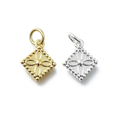 Латунные подвески, ромб с цветочными подвесками, долговечный, без свинца и без кадмия, стойки покрытие, с целью перехода в кольце