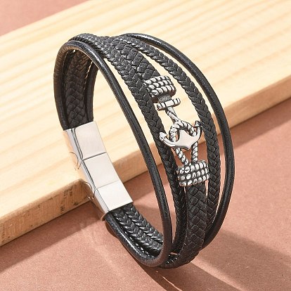 Плетеные браслеты из микрофибры и кожи, многорядные, 304 браслеты с подвесками в виде якоря из нержавеющей стали для женщин и мужчин