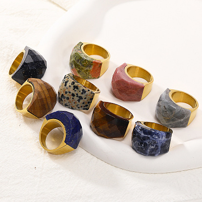 Модные 304 кольца из нержавеющей стали и драгоценных камней, реальный 18 k позолоченный