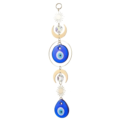 Плоские круглые и каплевидные подвесные ловцы солнца ручной работы с изображением сглаза, латунное солнце и луна для декора сада