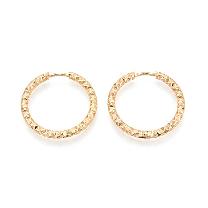 304 Stainless Steel Hoop Earrings, Textured Ring