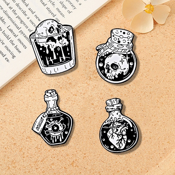Halloween Theme Skull Drink Eye Heart Alloy Enamel Pins, Gothic Style Brooches, Punk Badge for Clothes Backpack